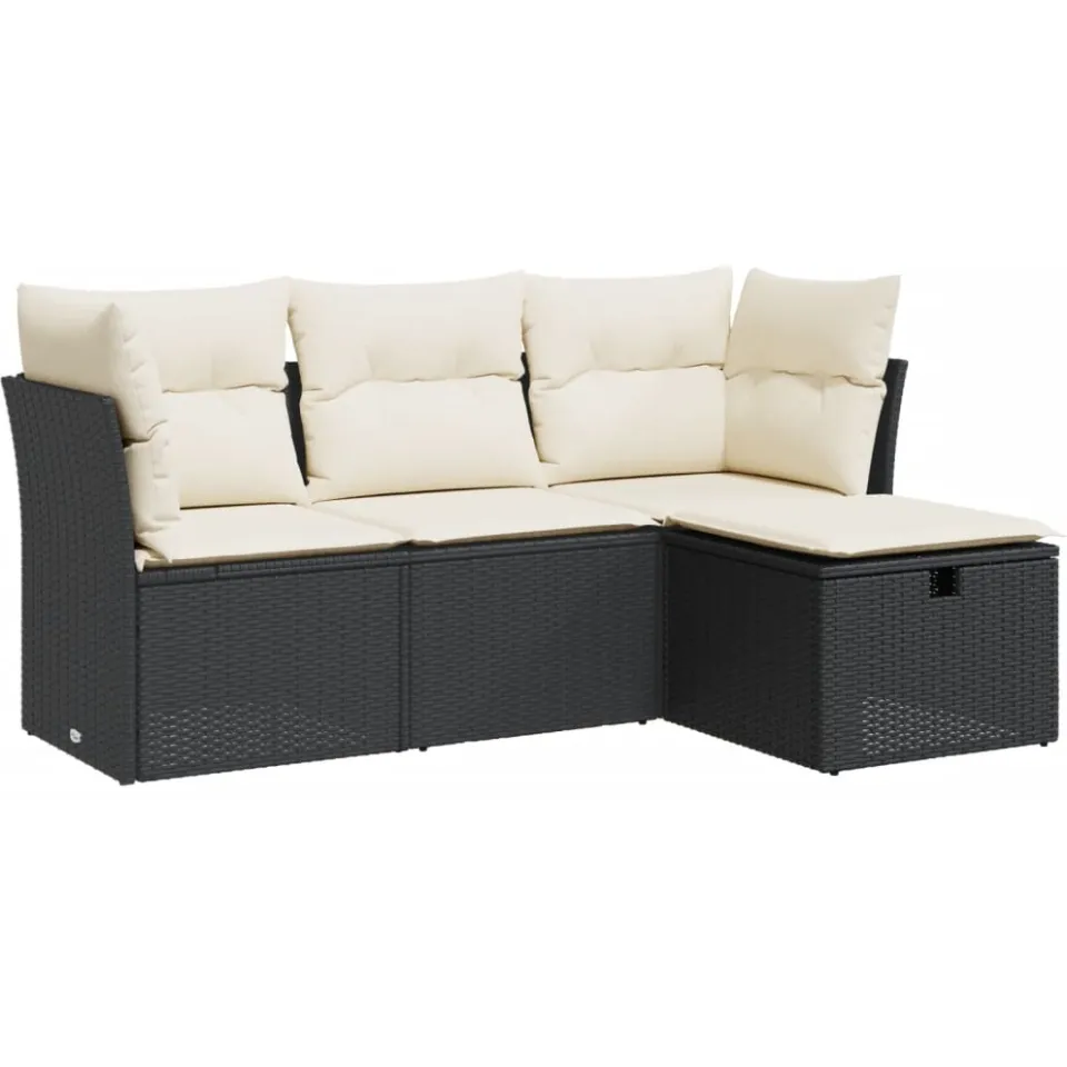 vidaXL 4-delige Loungeset met kussens poly rattan zwart, foto 3