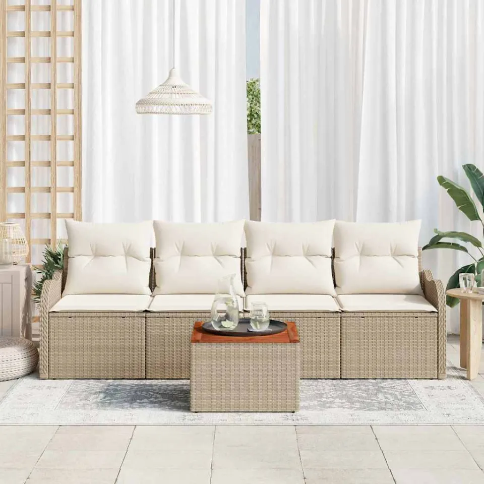 vidaXL Tuinbankenset 5 st Beige poly rattan, foto 3