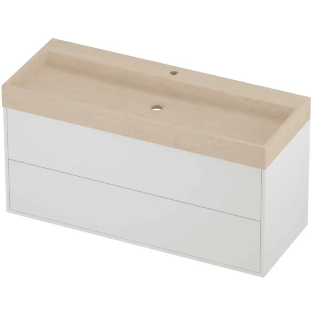 Proline Evoli Badmeubelset Hardsteen Loft 1 Kraangat Voor Grepen 120x46x62 cm Sand Stone Mat White Mat Wit