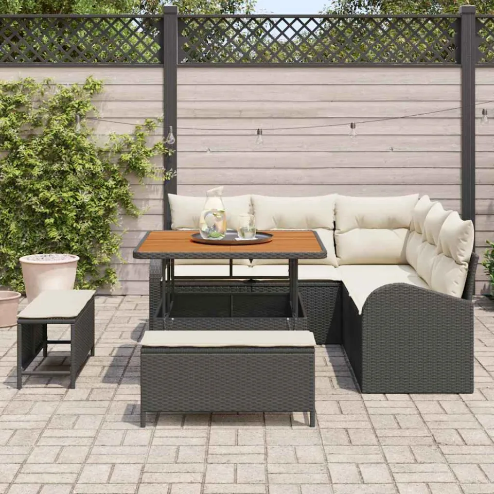 vidaXL Tuinbankenset 8 st Zwart poly rattan