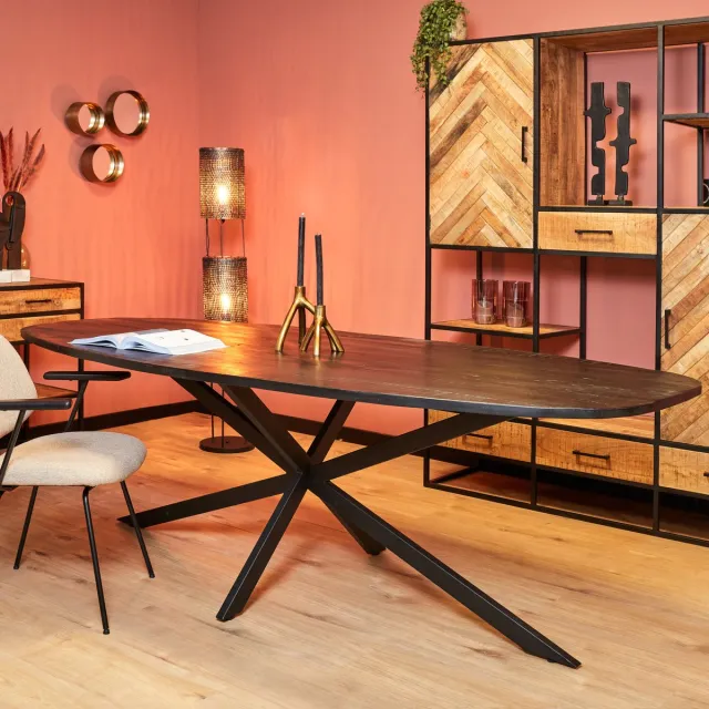 Starfurn Eetkamertafel Mia - Houten tafel zwart - eettafel ovaal 240 cm