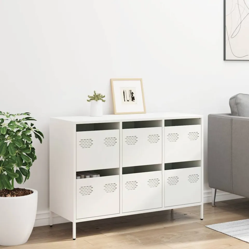 vidaXL Dressoir 101,5x39x73,5 cm koudgewalst staal wit, foto 3