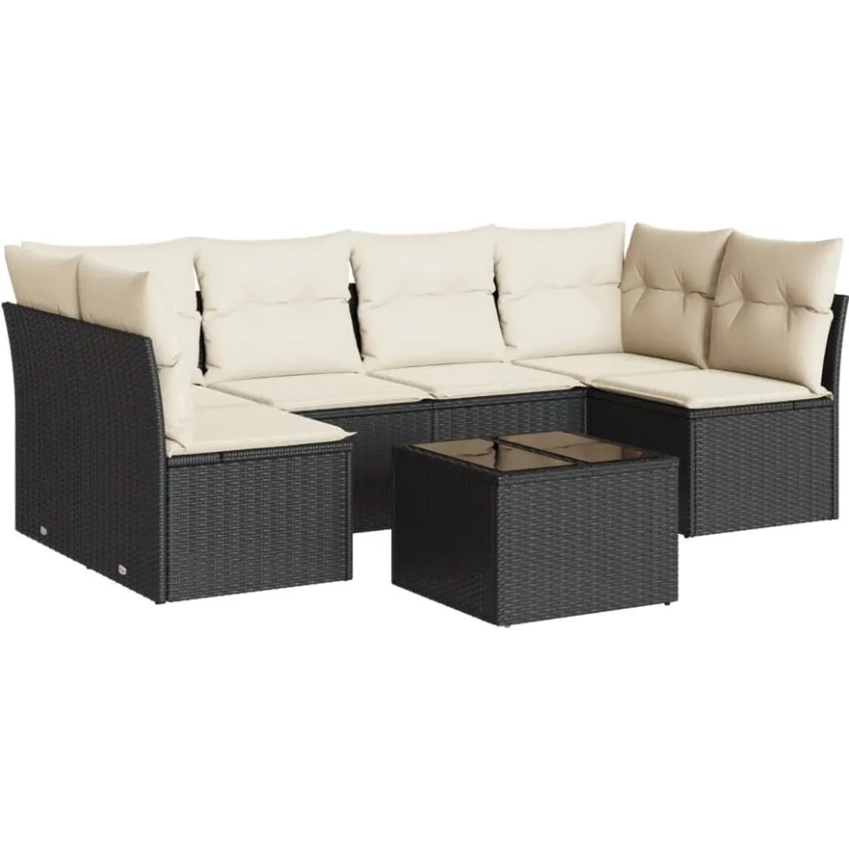 vidaXL 7-delige Loungeset met kussens poly rattan zwart