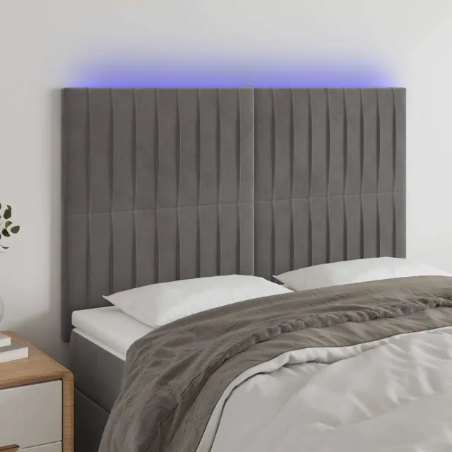 vidaXL Hoofdbord LED 144x5x118/128 cm fluweel lichtgrijs grijs