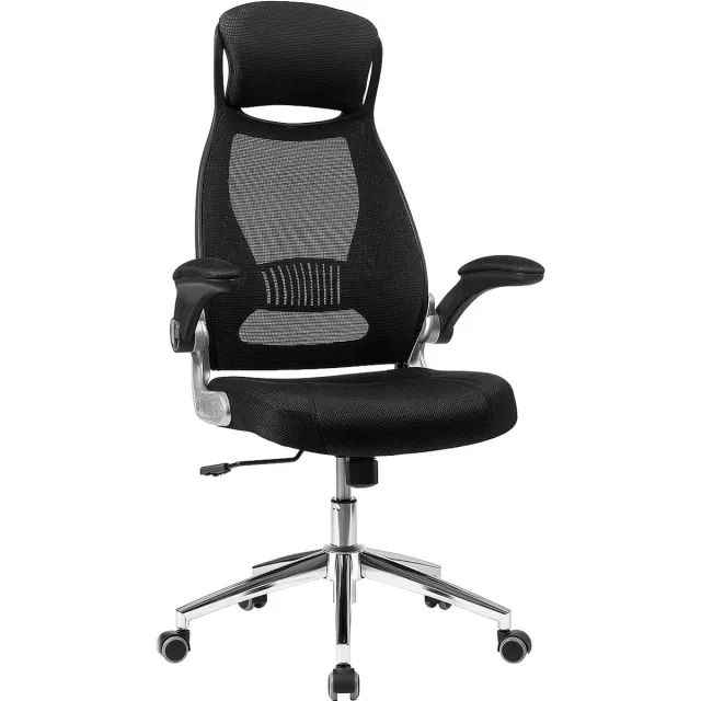 FurnStar Ergonomische bureaustoel - Draaibare hoogte en verstelbare armleuningen - Ademende canvas rugleuning - 64 x 55 x (117-126,5) cm - Zwart Stof