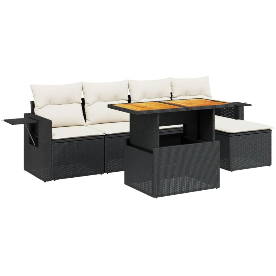 vidaXL 6-delige Loungeset met kussens poly rattan zwart