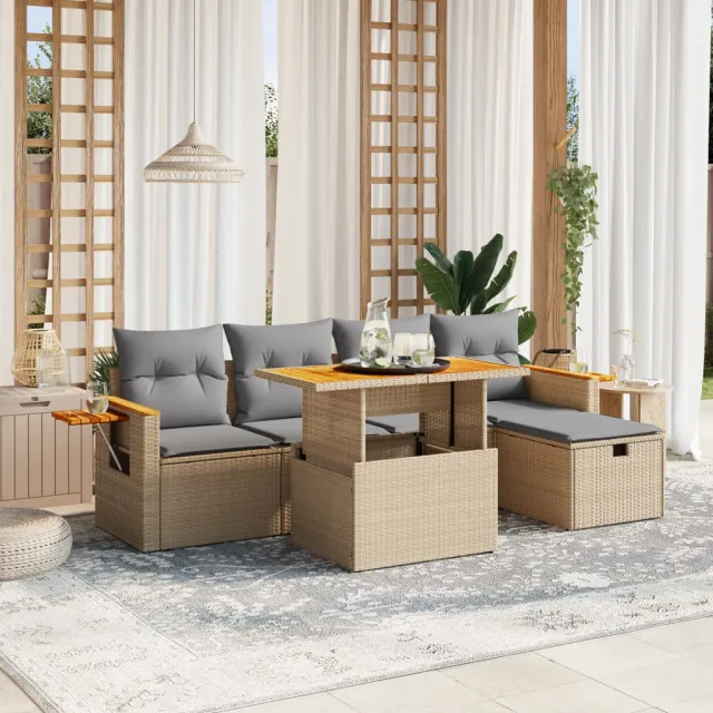 vidaXL 6-delige Loungeset met kussens poly rattan beige, foto 2