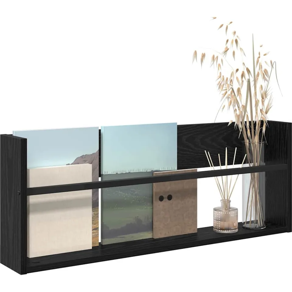 vidaXL Tijdschrift Rek Zwart Eiken 80 x 12 x 30 cm Bewerkt hout, foto 2