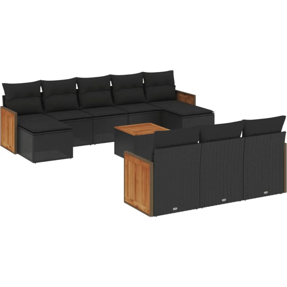 vidaXL 11-delige Loungeset met kussens poly rattan zwart, foto 3