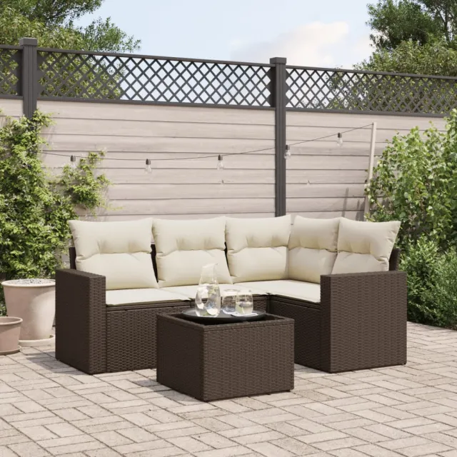 vidaXL 5-delige Loungeset met kussens poly rattan bruin, foto 2