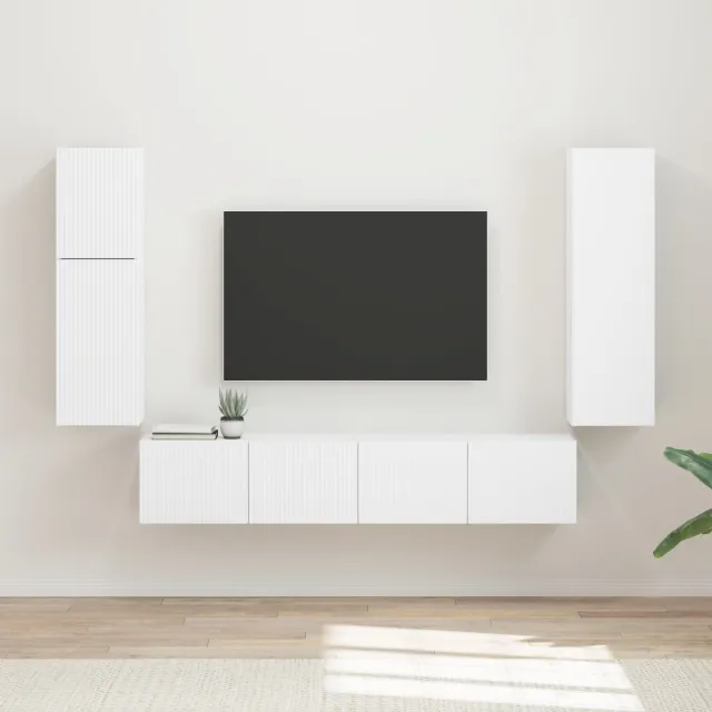 vidaXL Tv-meubelset 4 st Wit Bewerkt hout