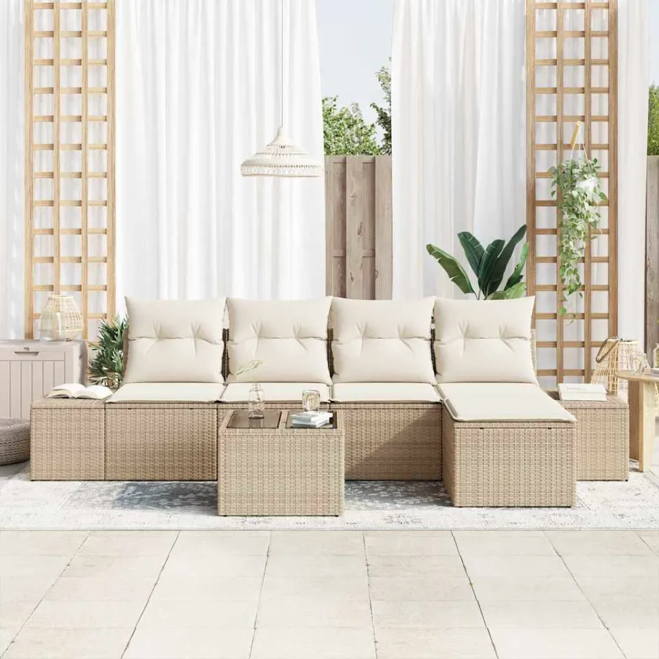 vidaXL Tuin Sofa Set 5 st Beige en Crème poly rattan, foto 3