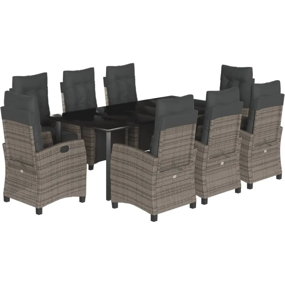 vidaXL 9-delige Tuinset met kussens poly rattan grijs, foto 3