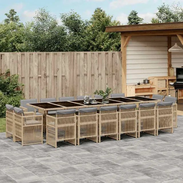 vidaXL 17-delige Tuinset met kussens poly rattan gemengd beige, foto 2