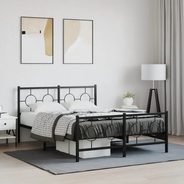 vidaXL Bedframe met hoofd- en voeteneinde metaal zwart 140x190 cm