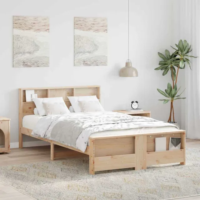 vidaXL Bedframe met plank Bruin 135 x 190 cm Massief grenenhout Beige