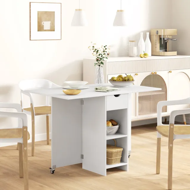 CHICFURN Eettafel - 2-4 personen - Opklapbaar - Met lade - Wit