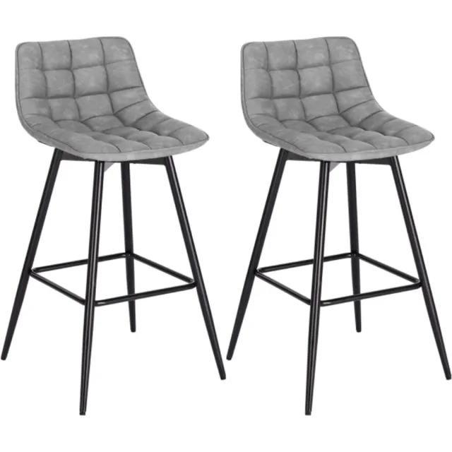 Happyment Leren barkrukken met rugleuning - Set van 2 - Ergonomisch - barstoelen - Keuken - Grijs - Black friday - Sinterklaas - Kerstcadeau