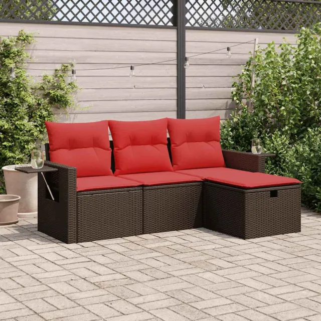 vidaXL 4-delige Loungeset met kussens poly rattan bruin, foto 2