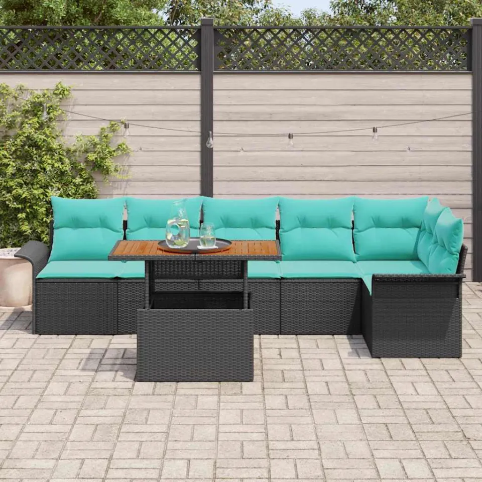 vidaXL Tuin Sofa Set 7 st Zwart Poly riet, foto 3