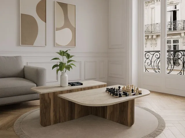 Vente-unique Salontafel - Effect beige travertin en donker natuurlijk - MARALIA
