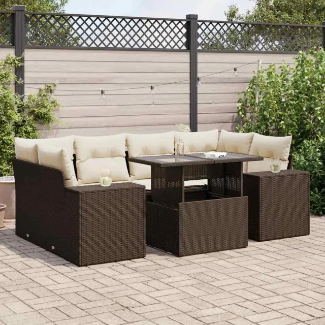 vidaXL 7-delige Loungeset met kussens poly rattan bruin, foto 2