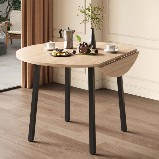 Wishdor Opklapbare eettafel - Rond - Voor 2-4 personen - MDF met metalen poten - Eiken kleur - 100 x 100 x 75 cm Eikenkleur