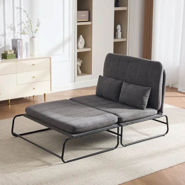 VVBV Slaapbank – Bedbank van Chenille met Opbergruimte – Industrieel – Minimalistisch – Modern Design – Metalen Frame – Voor Woonkamer – Grijs