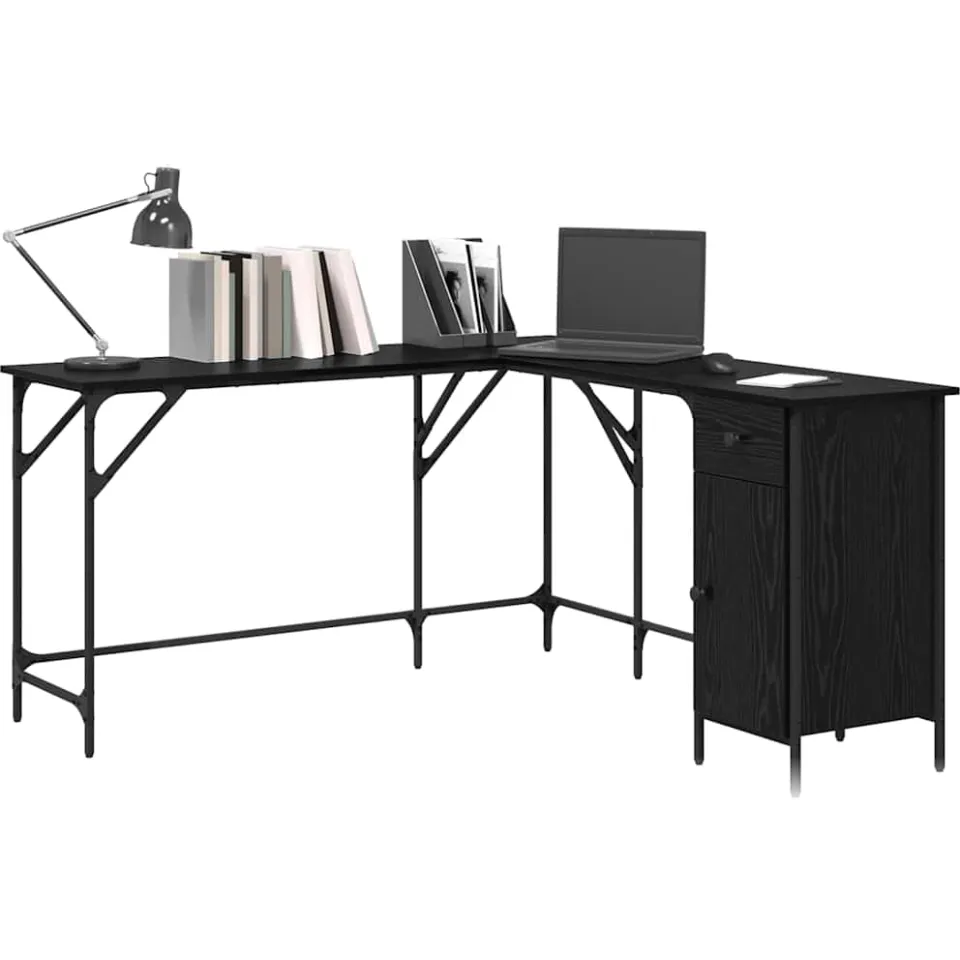 vidaXL Bureau Zwart Eiken Bewerkt hout 141 x 141 x 75 cm