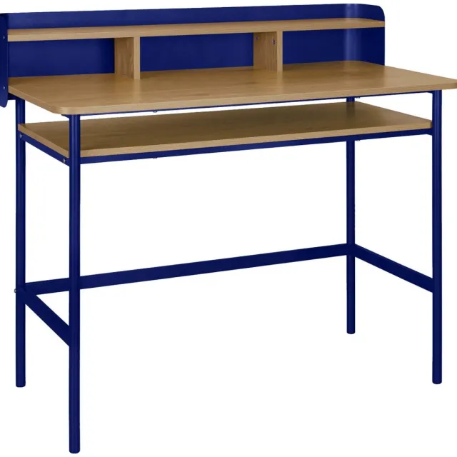 sweeek Bureau met open opbergruimte metaal en houtdecor 100,4 x 50,2 x 92cm - molto Blauw