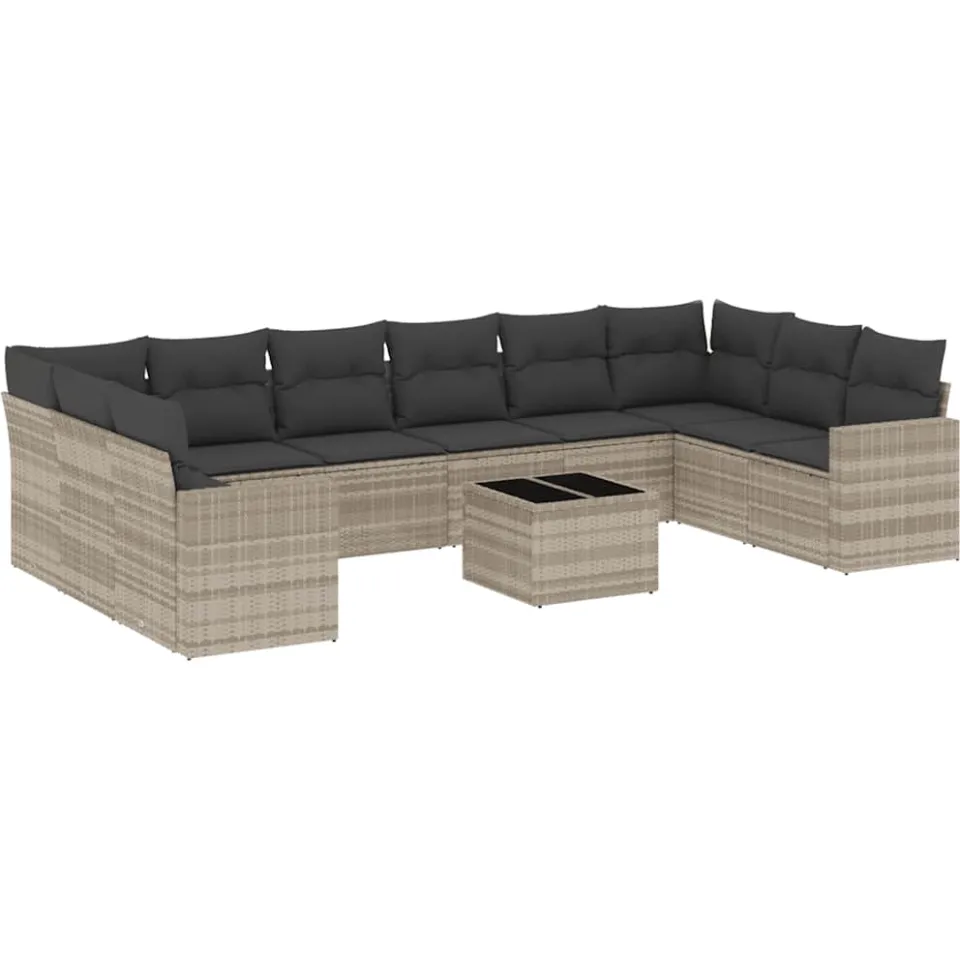 vidaXL 11-delige Loungeset met kussens poly rattan lichtgrijs