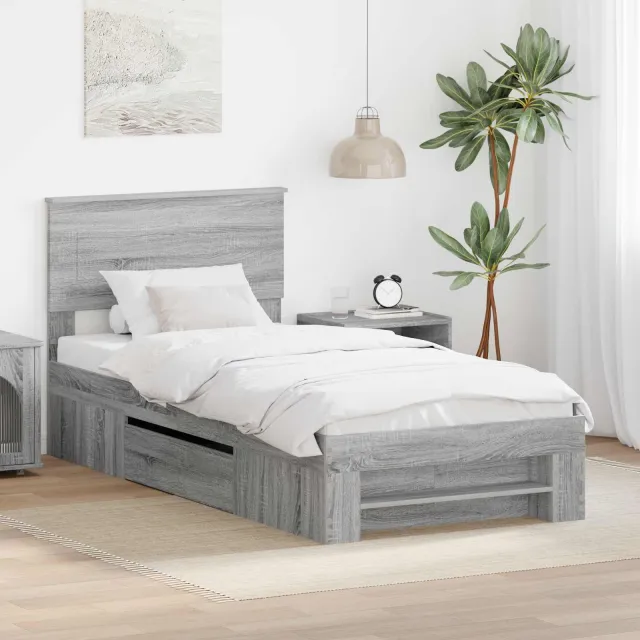 vidaXL Bedframe Grijs Sonoma 75 x 190 cm Bewerkt hout