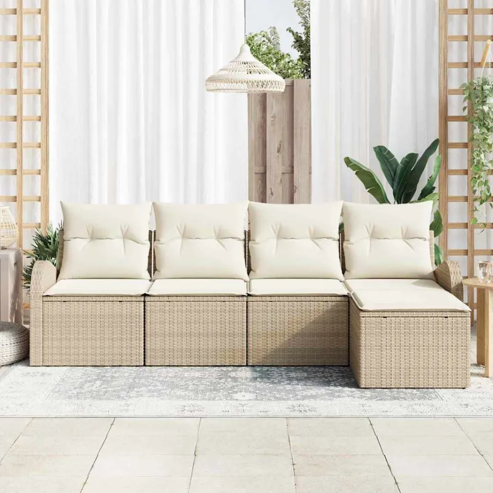 vidaXL Tuin Sofa Set Beige poly rattan, foto 3