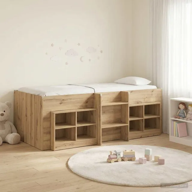 vidaXL Loft Bed Frame met Kast 3 st Artisanaal eiken Bewerkt hout