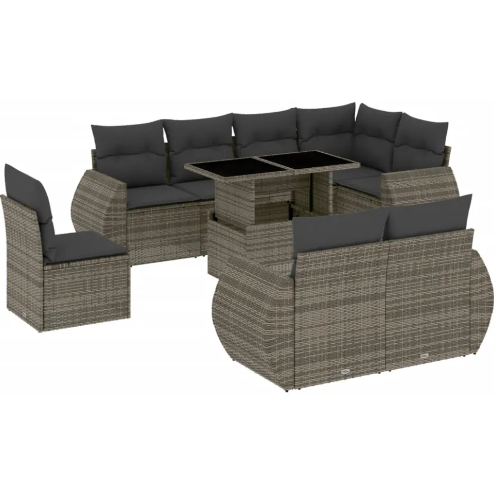 vidaXL 9-delige Loungeset met kussens poly rattan grijs, foto 3