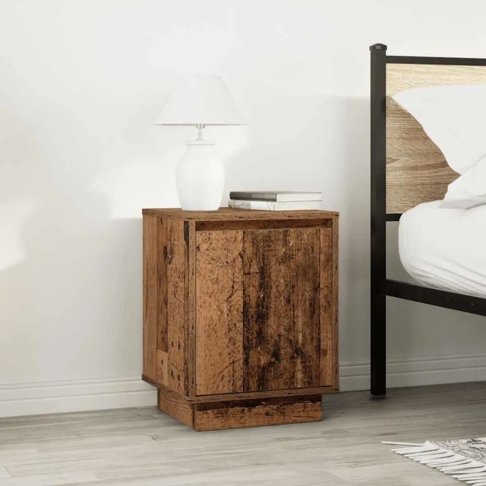 vidaXL Nachtkastje met LED-verlichting 38x34x50 cm oud hout bruin, foto 2