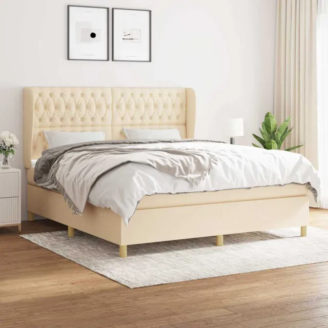 vidaXL Boxspring met matras stof crèmekleurig 180x200 cm