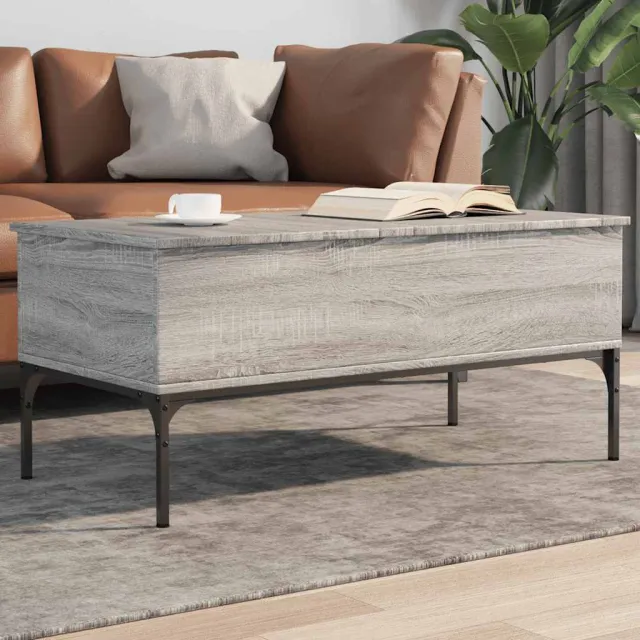vidaXL Salontafel 100x50x45 cm bewerkt hout en metaal grijs sonoma, foto 2