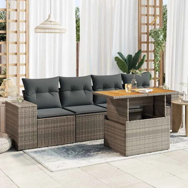 vidaXL 5-delige Loungeset met kussens poly rattan grijs, foto 2