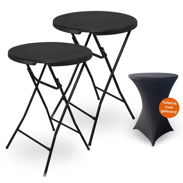 Goliving Statafel – 2 Stuks – Inclusief Statafelhoes – Statafelrok – Inklapbaar – Stevige partytafel – Voor binnen en buiten – Draagvermogen 50kg – Ø80 x 110 cm – 8,5 kg – Zwart