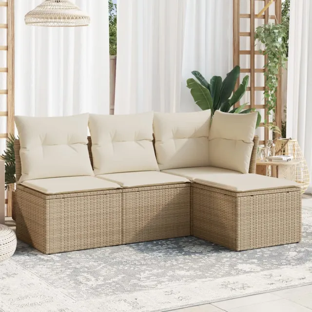 vidaXL 4-delige Loungeset met kussens poly rattan beige, foto 2