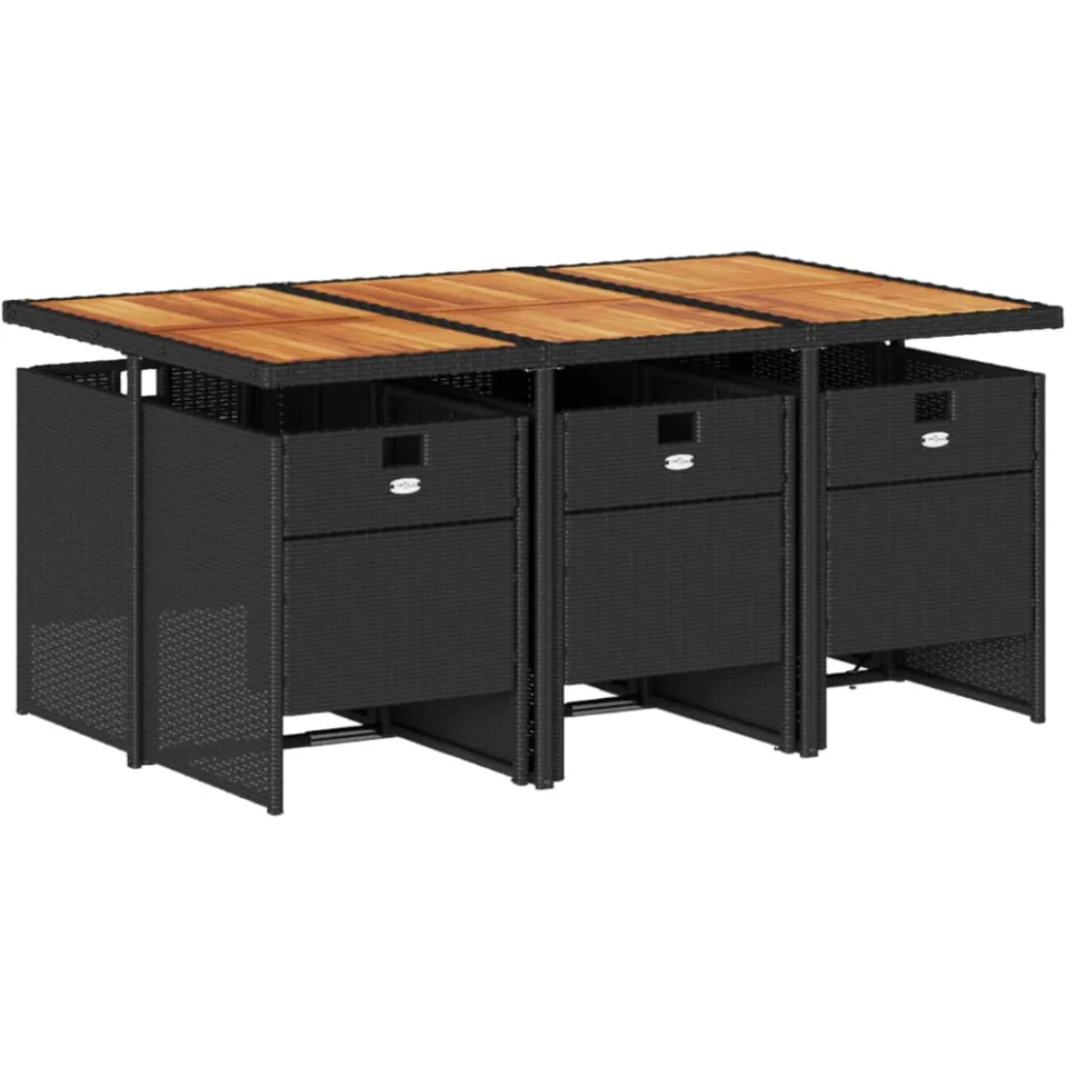 vidaXL 7-delige Tuinset met kussens poly rattan zwart