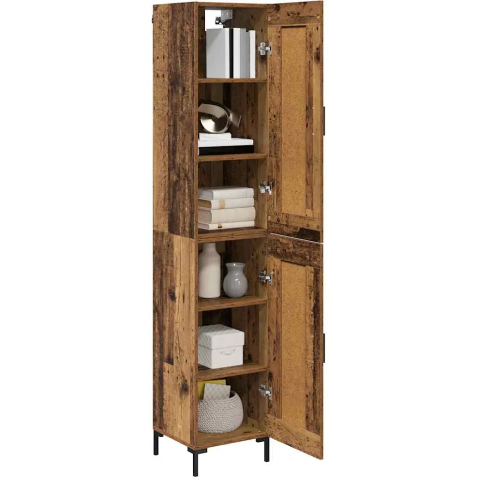 vidaXL Highboard Oud Hout 34,5 x 34 x 180 cm Bewerkt hout Bruin