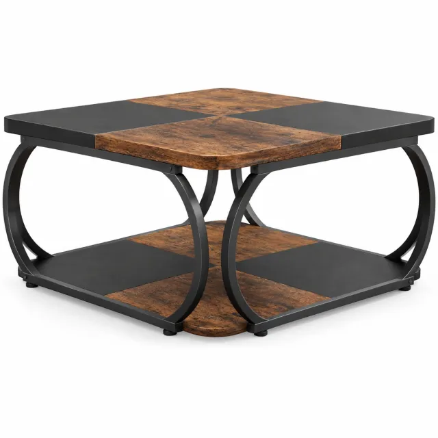Mura Logistiek Mura Salontafel - Bijzettafel - Koffietafel - Coffee Table - 2-Laags Opbergplank - Metaal - Hout - Waterproof - Black+Brown Bruin