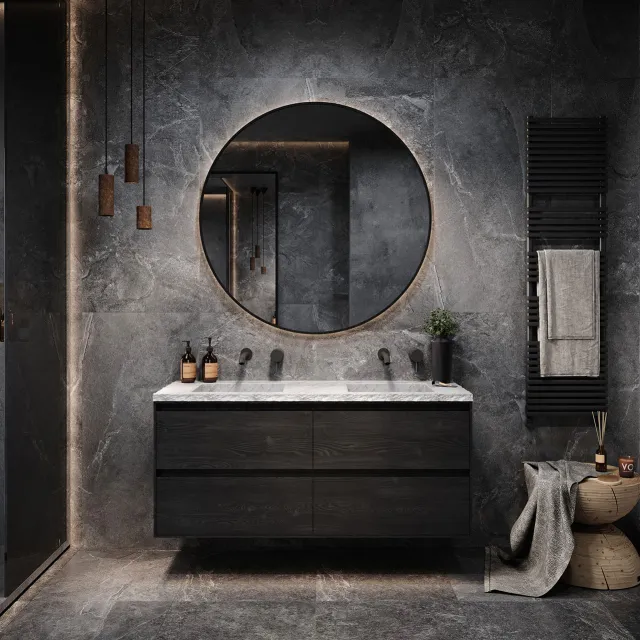 Forzalaqua Badkamermeubelset Forzalaqua Nova Doppio Carrara Reno 2.0 Black Oiled 140 cm Met 2 Kraangaten