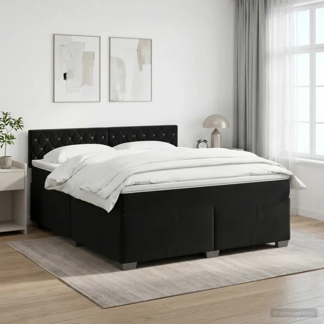 vidaXL Boxspringbed met matras Zwart 140 x 200 cm Fluweel