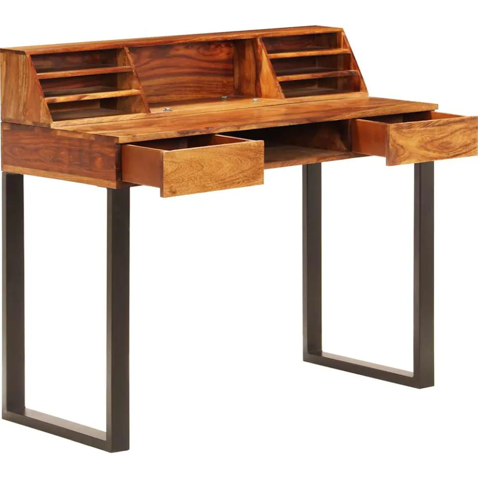 vidaXL Bureau 110x50x94 cm massief acaciahout en staal, foto 2