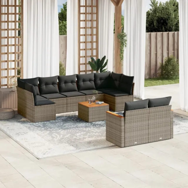 vidaXL 10-delige Loungeset met kussens poly rattan grijs, foto 2