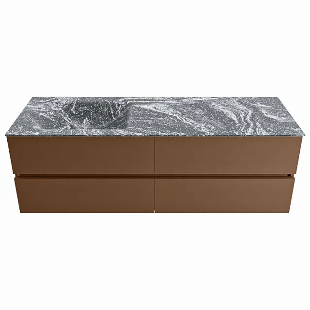 Mondiaz VICA-DLUX 150cm badmeubel onderkast Rust 4 lades. Inbouw wastafel CLOUD links zonder kraangat, kleur Lava.