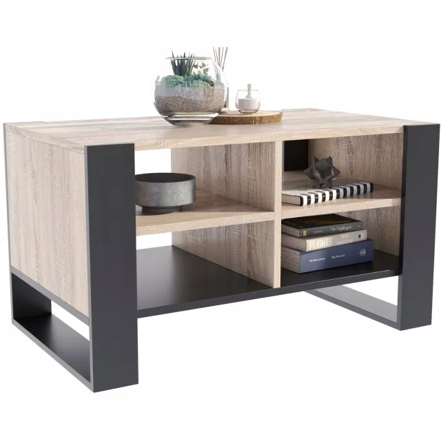 Per La Vita Figa - Salontafel - Sonoma Eiken/Zwart - Met Legplank - Loftstijl Sonoma Eiken;Zwart